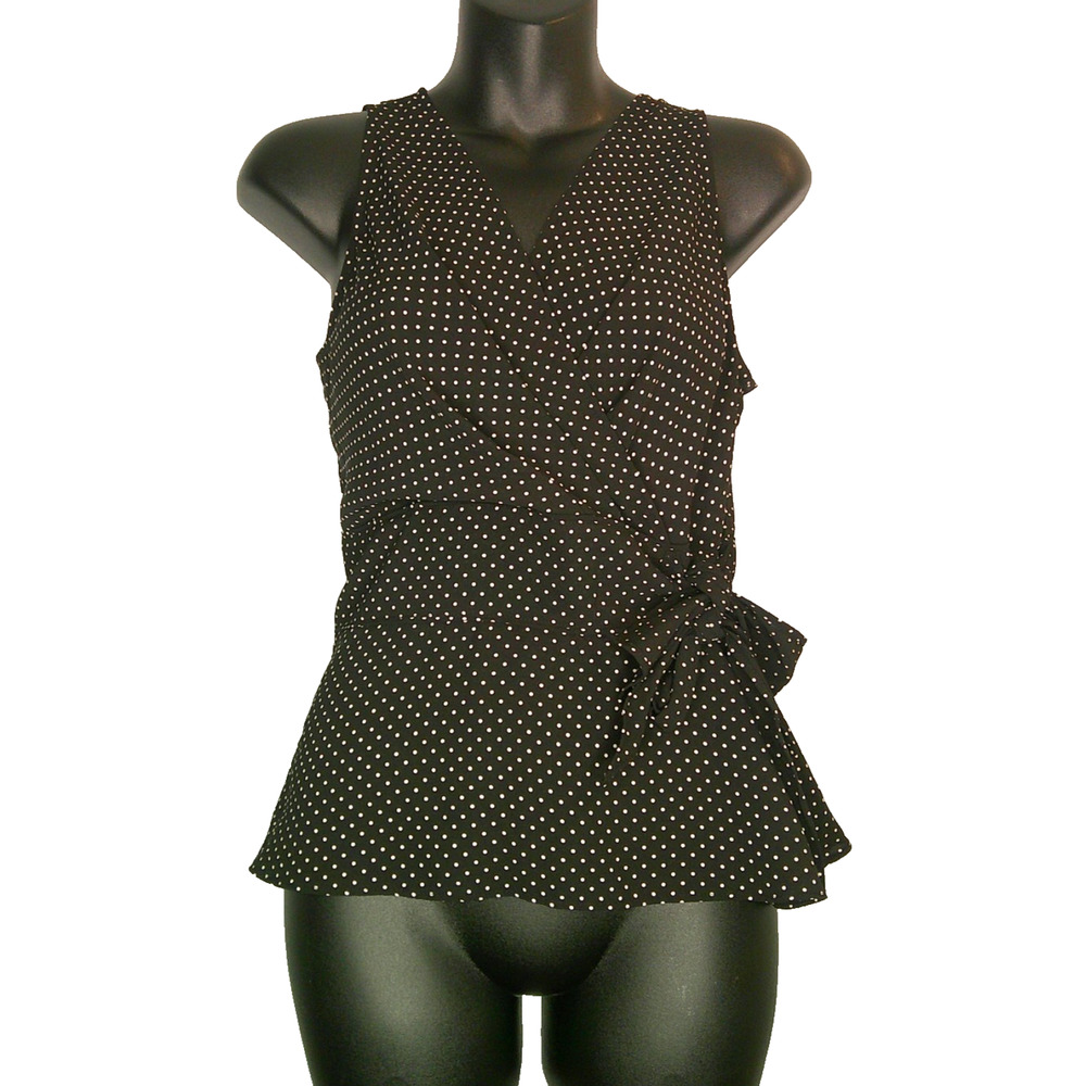 Covington Women's Size 6 Sleeveless Lack White Polka Dot Wrap Blouse